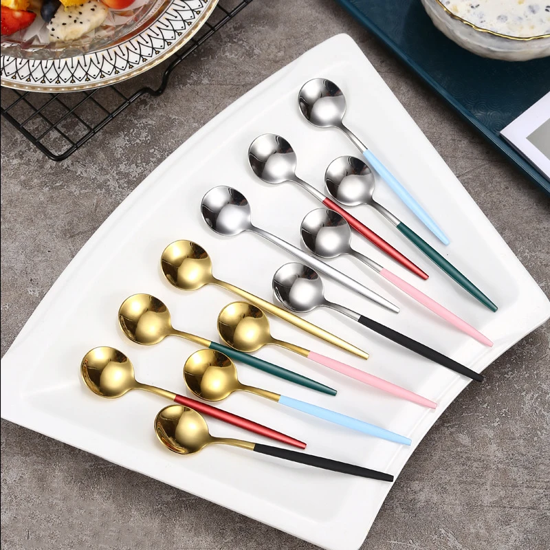 

6pcs Stainless Steel Tableware Set Rainbow Gold Dinnerware Set Knife Fork Spoon Flatware Set Dishwasher Safe Cutlery Set