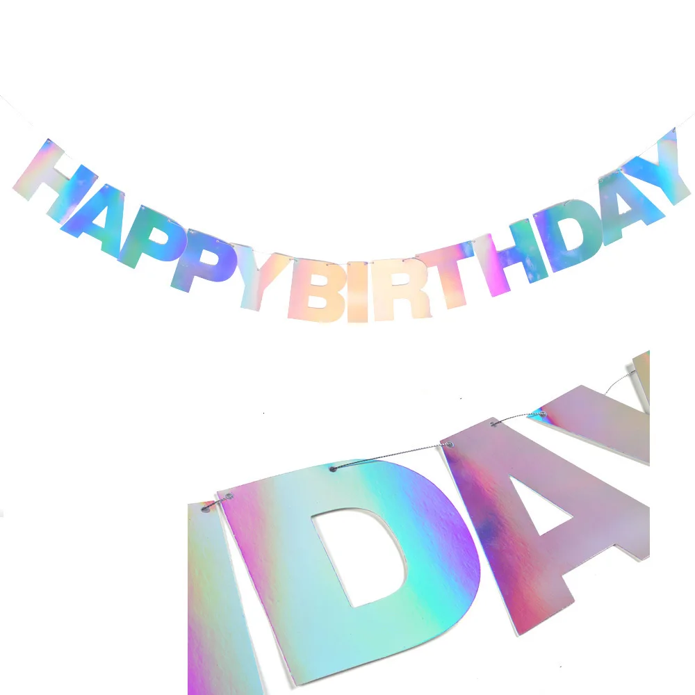 

1pc Rainbow Party Shinning Happy Birthday Banner Buntings Garland For Adult Kids Birthday Party Decorations Baby Shower Supplies