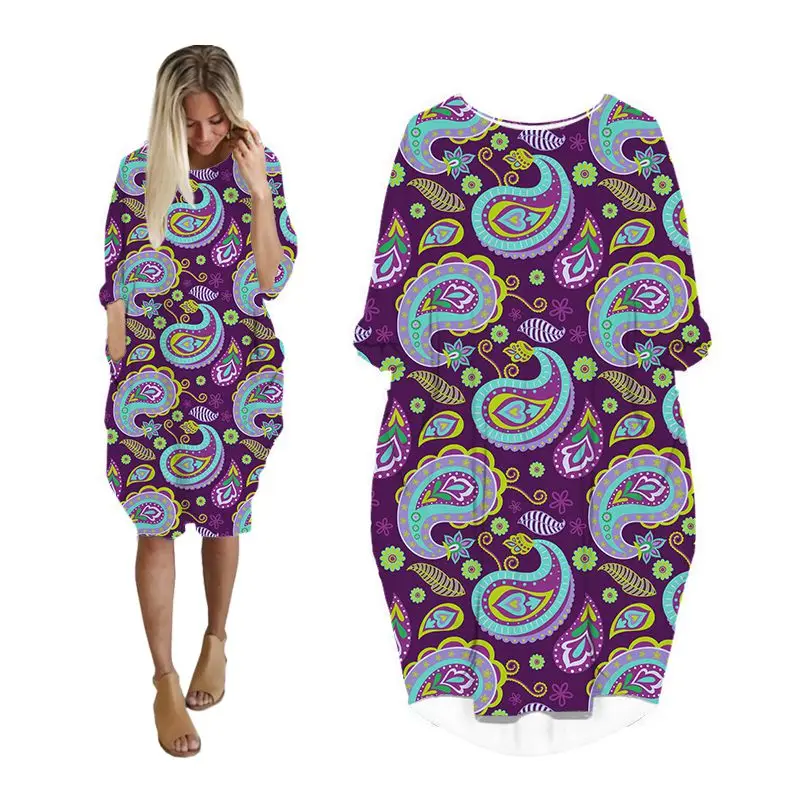 Летнее платье для женщин уличная одежда с 3d принтом пейсли платья миди длинным