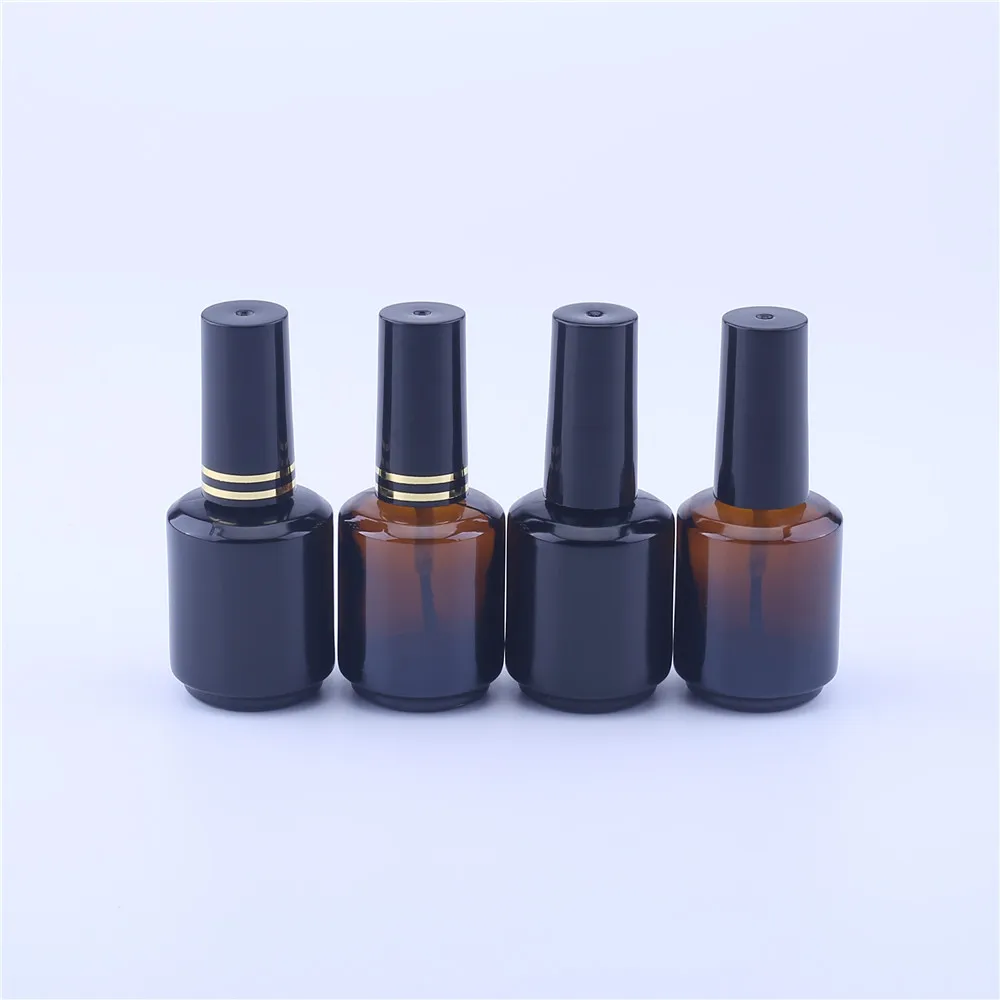 

10pcs/lot 15ml Black Glass Nail Polish Bottle Empty Cosmetic Containers Nail Amber Glass Bottles With Brush