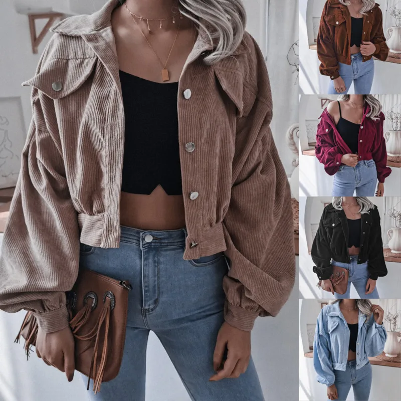 

2021 Autumn Winter Lantern Long Sleeve Casual Bomber Jacket Women Coat Women Streetwear Clothe Windbreaker Lapel Single Breasted