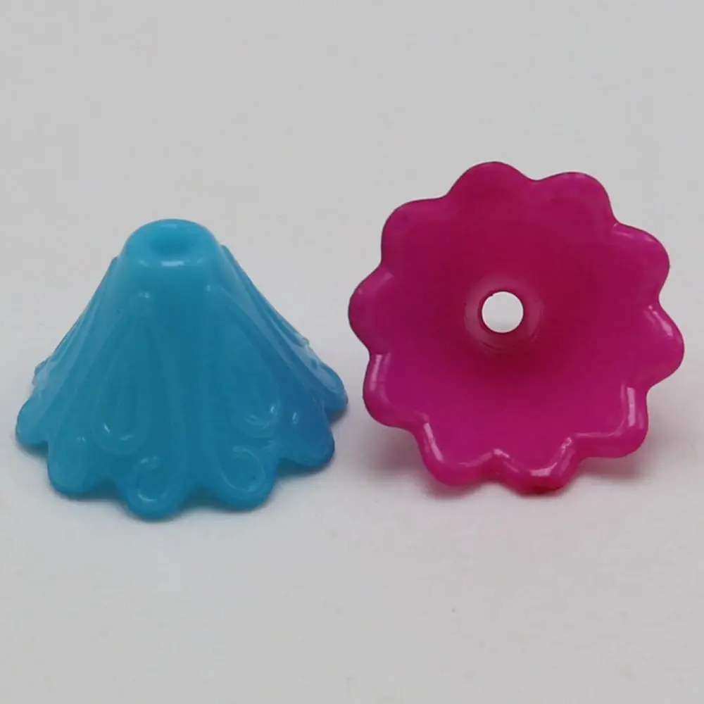 

200pcs Mixed Bubblegum Color Acrylic Morning Glory Flower Beads Cap 15X10mm