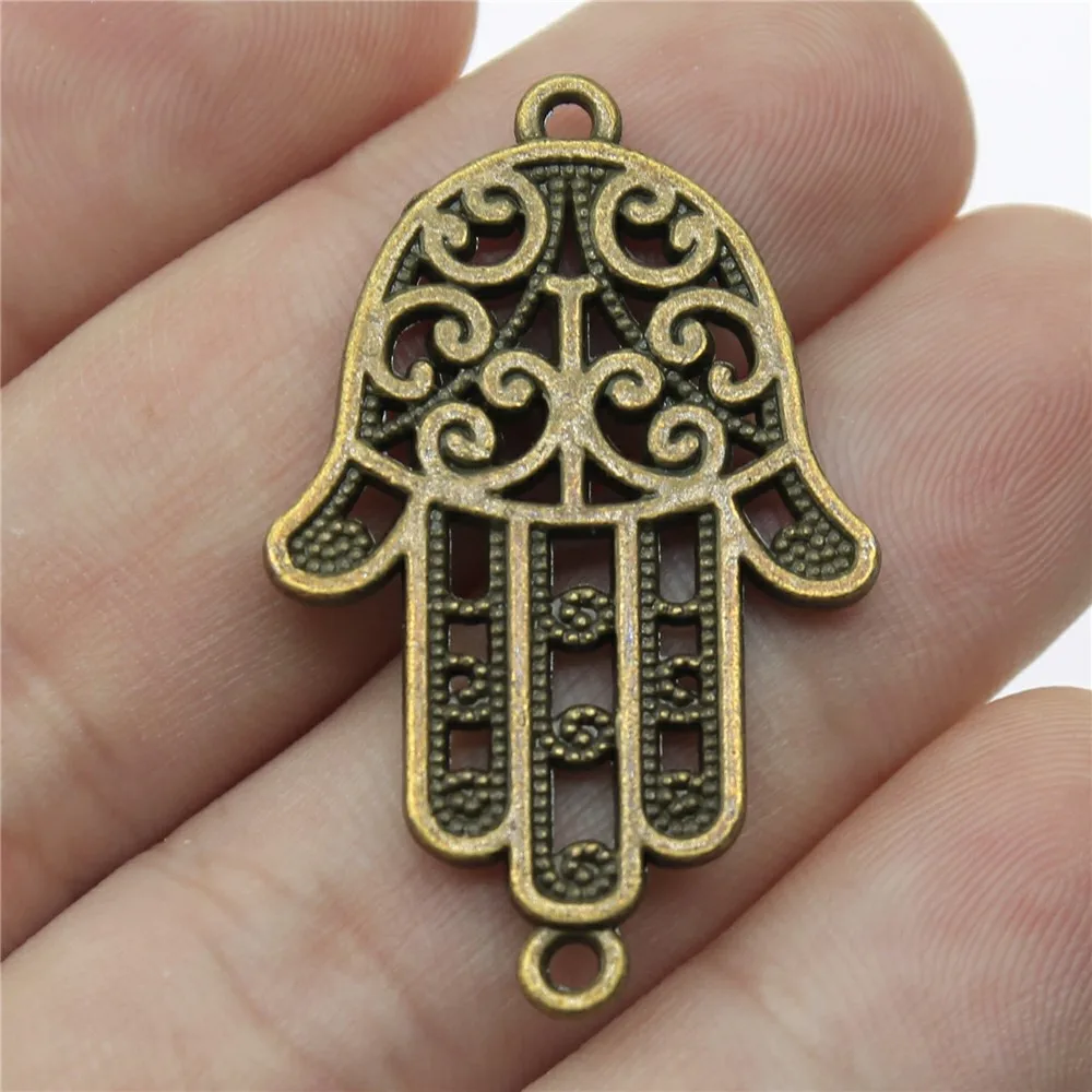 

10pcs Antique Silver Color Hamsa Hand Connectors Charms Pendants For Jewelry Making Craft DIY Handmade 38x24mm