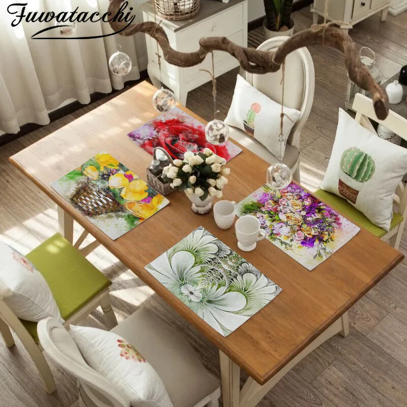 

Fuwatacchi Flower Tower Pattern Table Mat Rose Table Napkin Placemat Kitchen Decoration Dining Accessories Place Mats Dining
