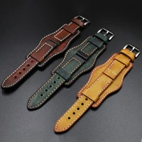onthelevel vintage leather watch strap 22mm 24mm watch band yellow red with mat black wrist protection watchband for panerai d