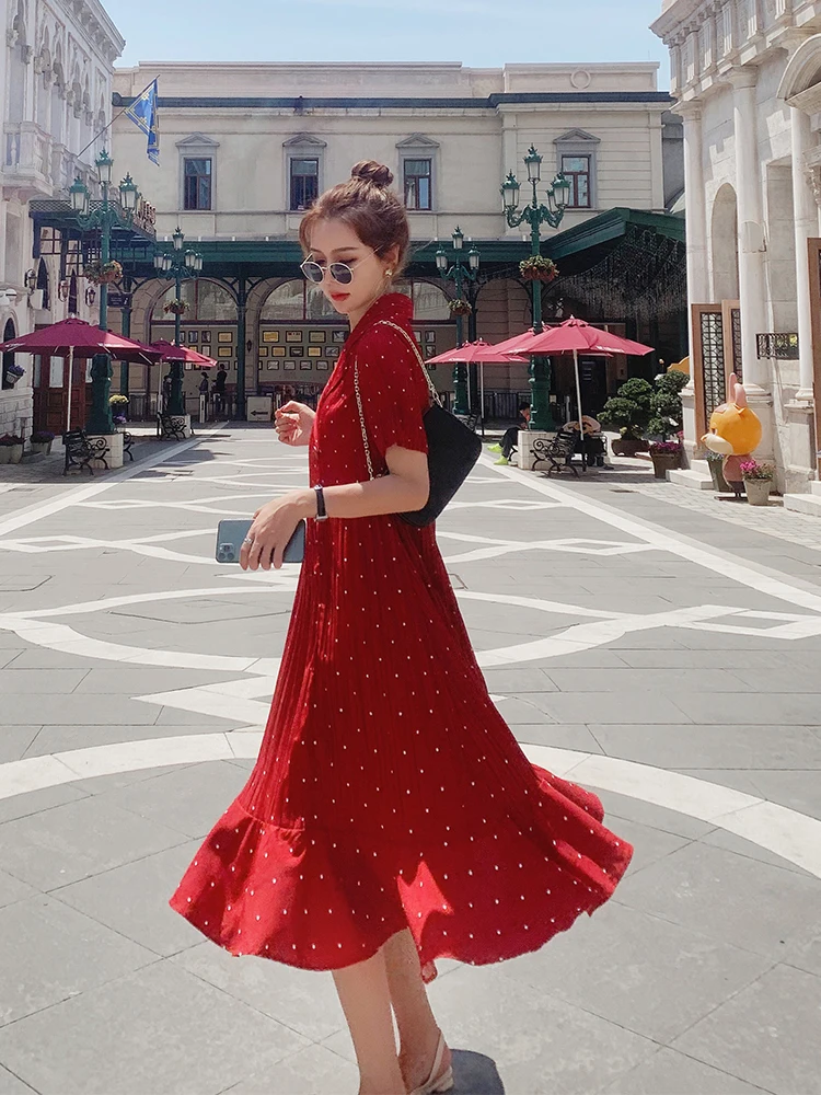 

2021 Elegant Series Spring Summer Fashion Floral Ruffle Sexy A-line Red Long Dress Korean Office High Quality Women Clothing