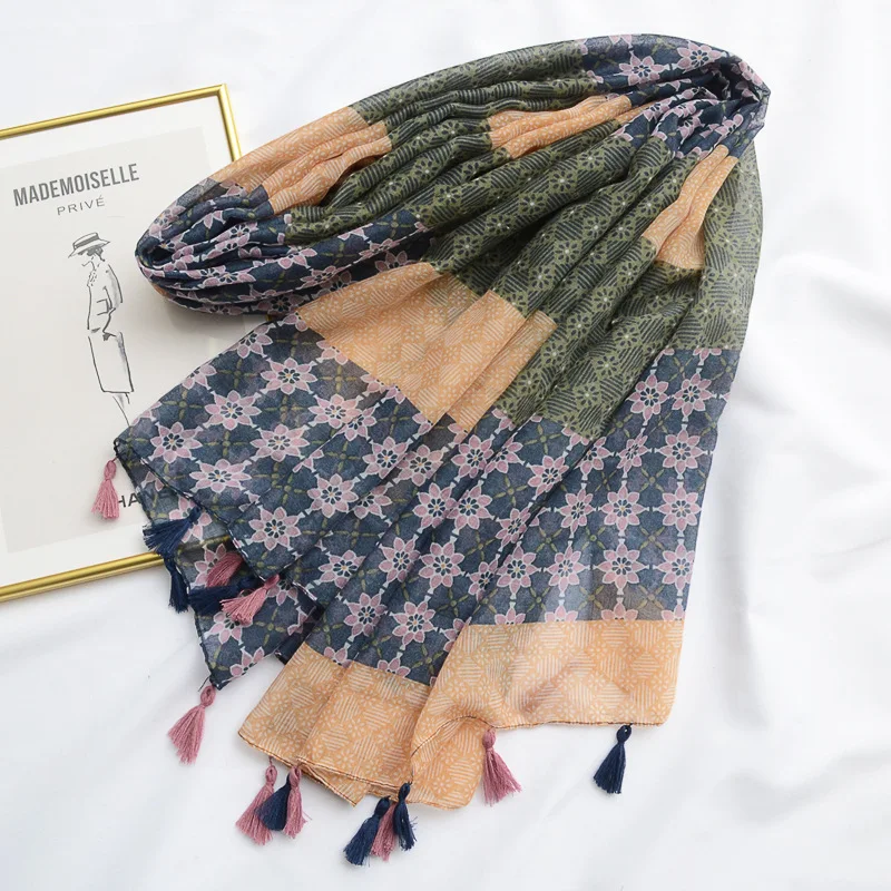 Scarf Daisy Sunflower Cotton and Linen Printed Thin Silk Beach Spring Summer Sunscreen Shawl |