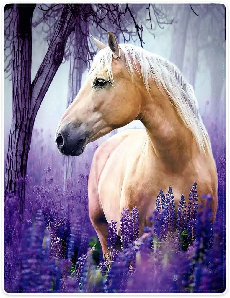 

Horse Blanket Forest Purple Flower Soft Fluffy Fleece Throw for Sofa Bed