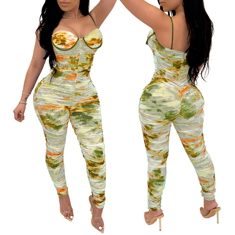 Женский сетчатый комбинезон спортивный на бретельках с открытыми плечами