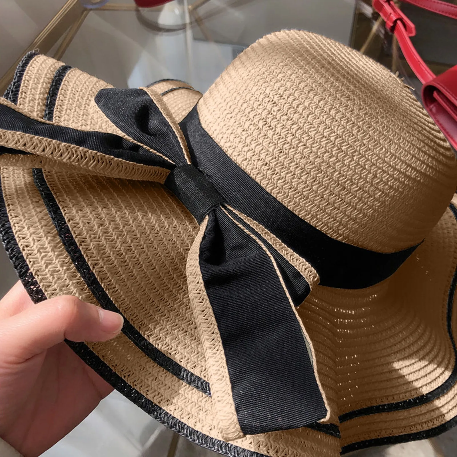

Hot Sale Flat High sun Hat Summer Spring Women's Travel Caps Bandages Beach child Traw Hat Breathable Fashion Flower Bow Sun Hat