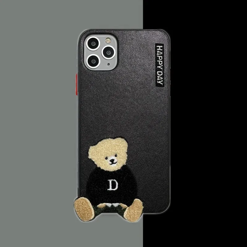 

Creative Fashion Luxury Fuzzy Bear Phone Case For iPhone 11 12 13 Pro Max 7 8 Plus Xr Xs Max Black Shell Shockproof Mobile Cover