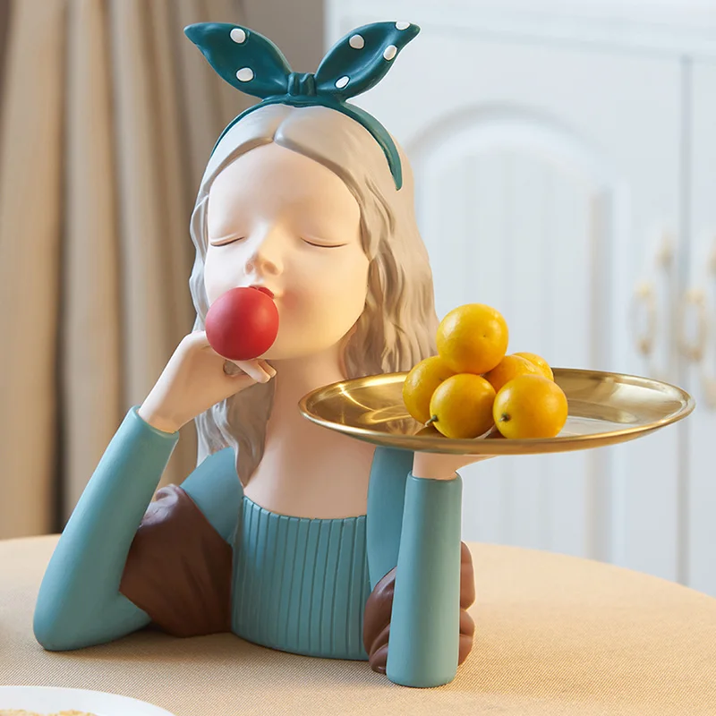 

Nordic Decoration Home Bubble Girl Statue Fruit Plate Character Model Sculpture Living Room Desk Decor Accessories Creative Gift