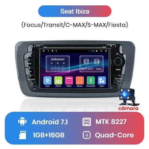 Android7 with Camera Junsun Android 7,1 Автомобильный DVD Радио для сиденья Ibiza 6j 2009 2010 2012 2013 gps навигация 2 Din экран Радио Аудио мультимедийный плеер - Цвет: Android7 with Camera
