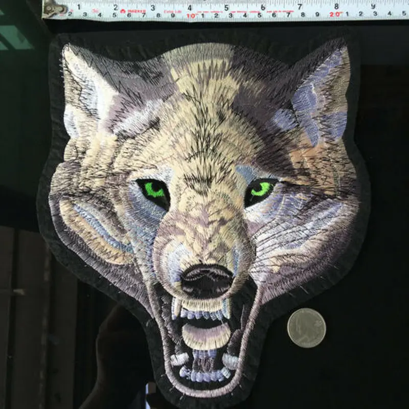 

25cm Large Wolf Head Patch 3D Animal Embroidery Applique Iron on Patches for Clothing Accessories Jacket Sewing Clothes Stickers