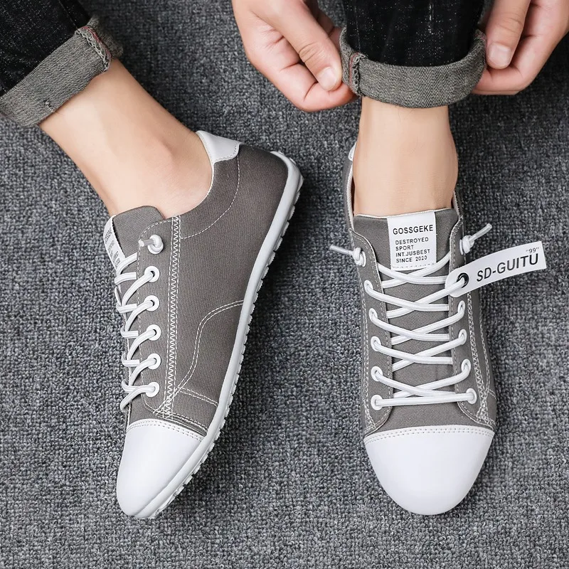 

New Men Canvas Shoes Breathable Casual Shoes Mixed Colors Loafers Shoes Lace-up Lightweight Sports Shoes Popular Student Shoes