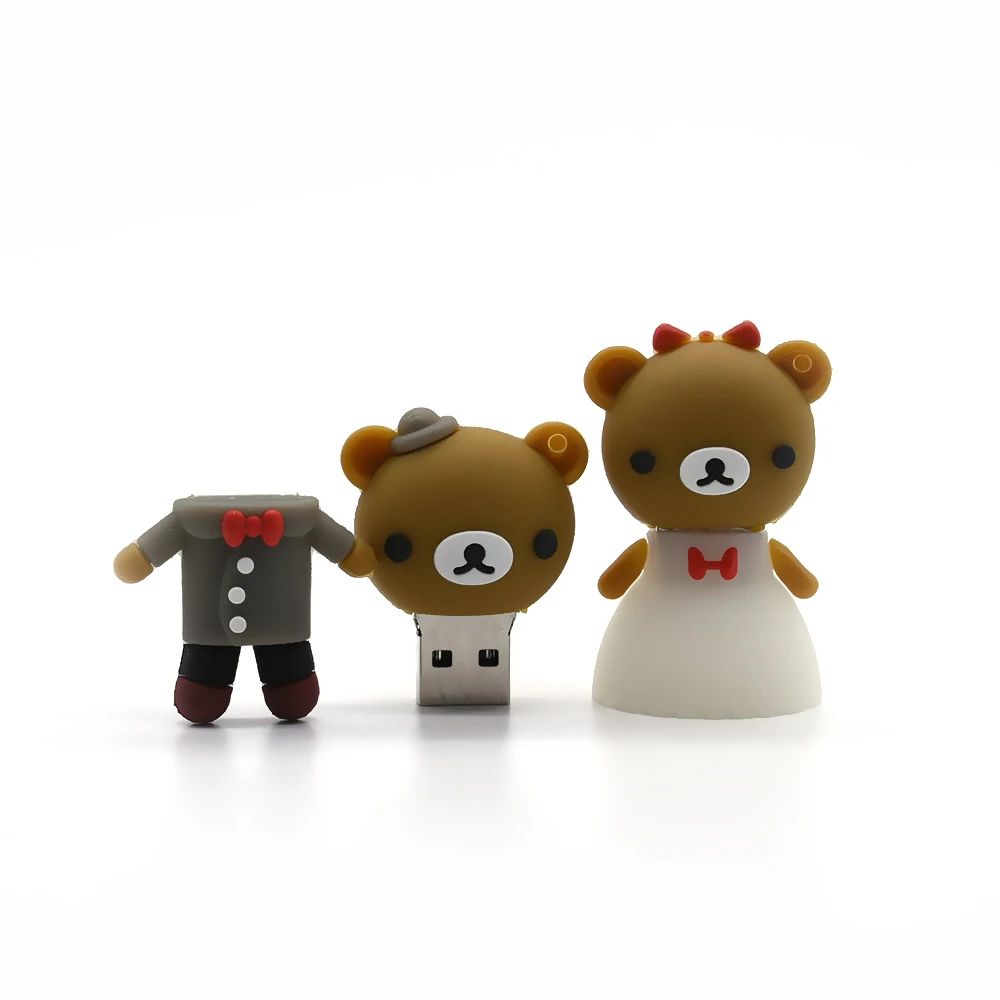 Милый USB флэш-накопитель мультяшная Флэшка Свадебный Медведь U-диск для