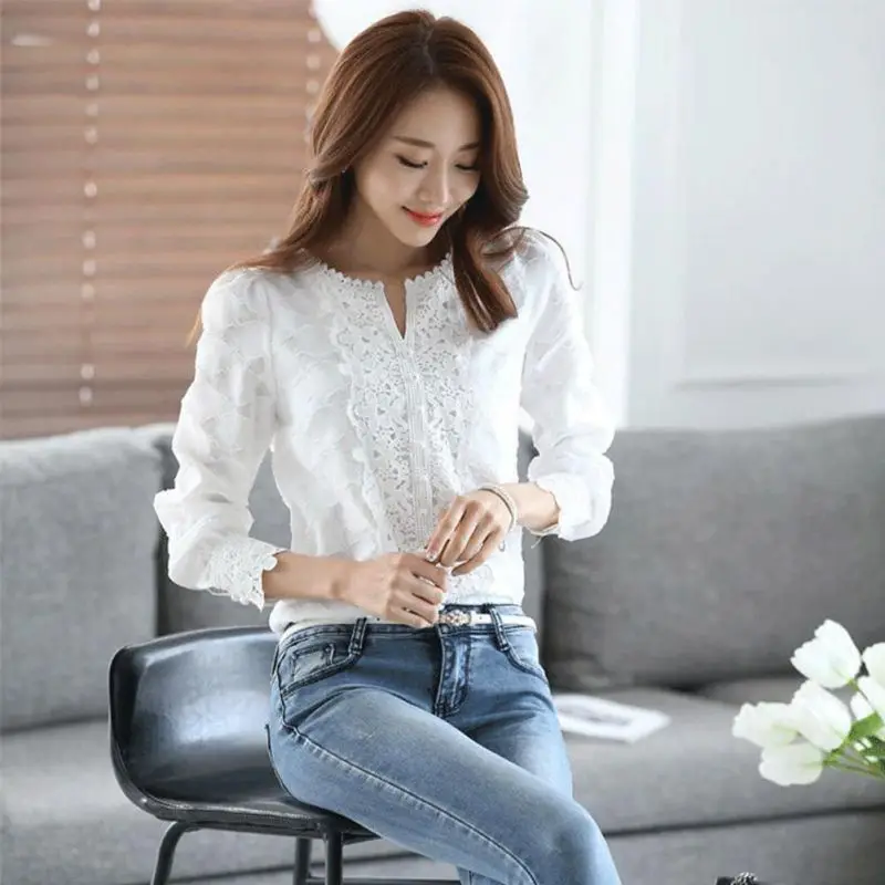 Женское Новое поступление Весенняя Базовая шифоновая блузка Рубашки женские