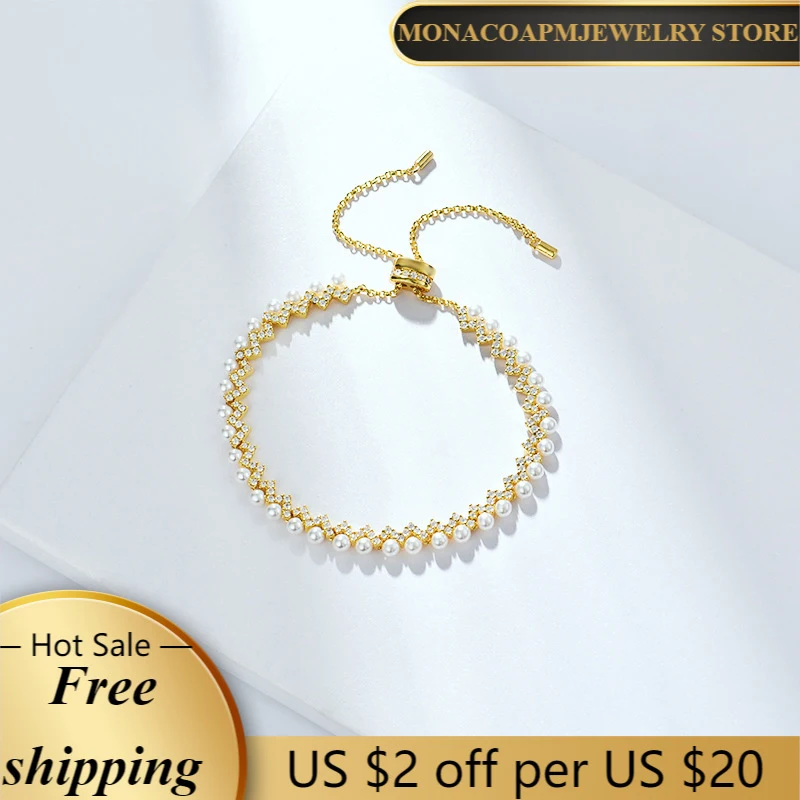 

925 Sterling Silver Pearl Wave Bracelet Fashion Luxury Brand Temperament Monaco Jewelry Lady Valentine's Day Birthday Gift