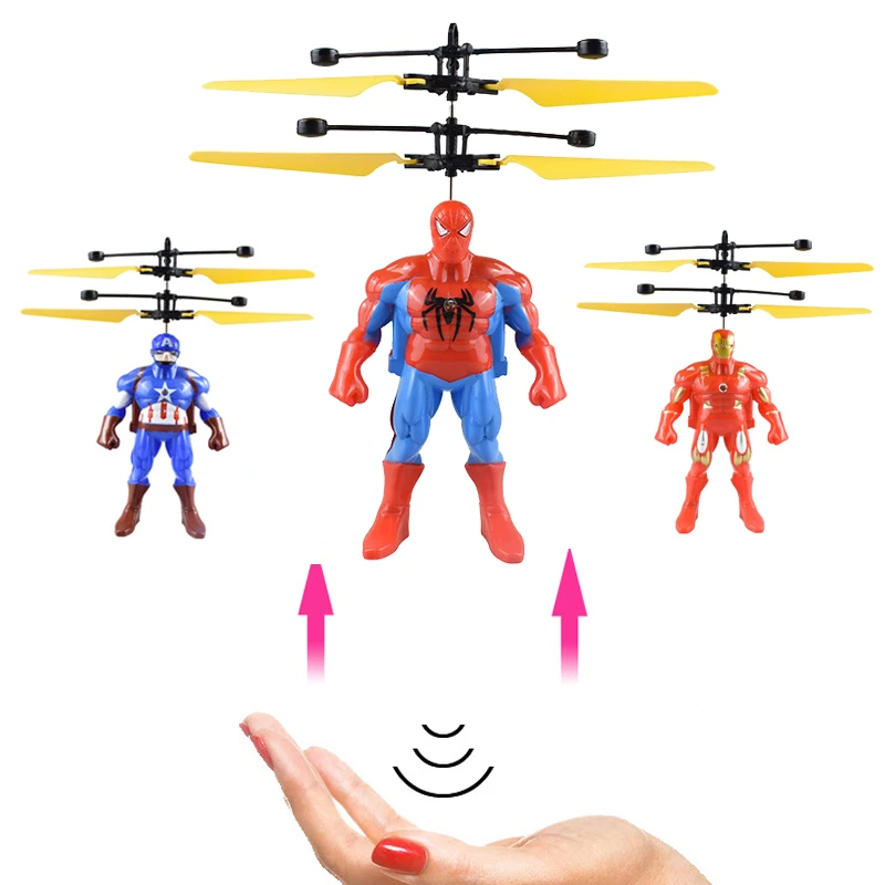 Spiderman Marvel The Avengers Mini Helicopter UFO Flying Aircraft Hand Sensing Infrared Quadcopter Electric Induction Child Toys flying mini rc infrared induction flashing light helicopter aircraft