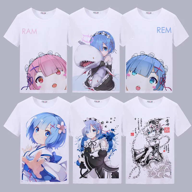 Re: жизнь в другом мире от нуля футболка японского аниме Rem Ram мультфильм печатных