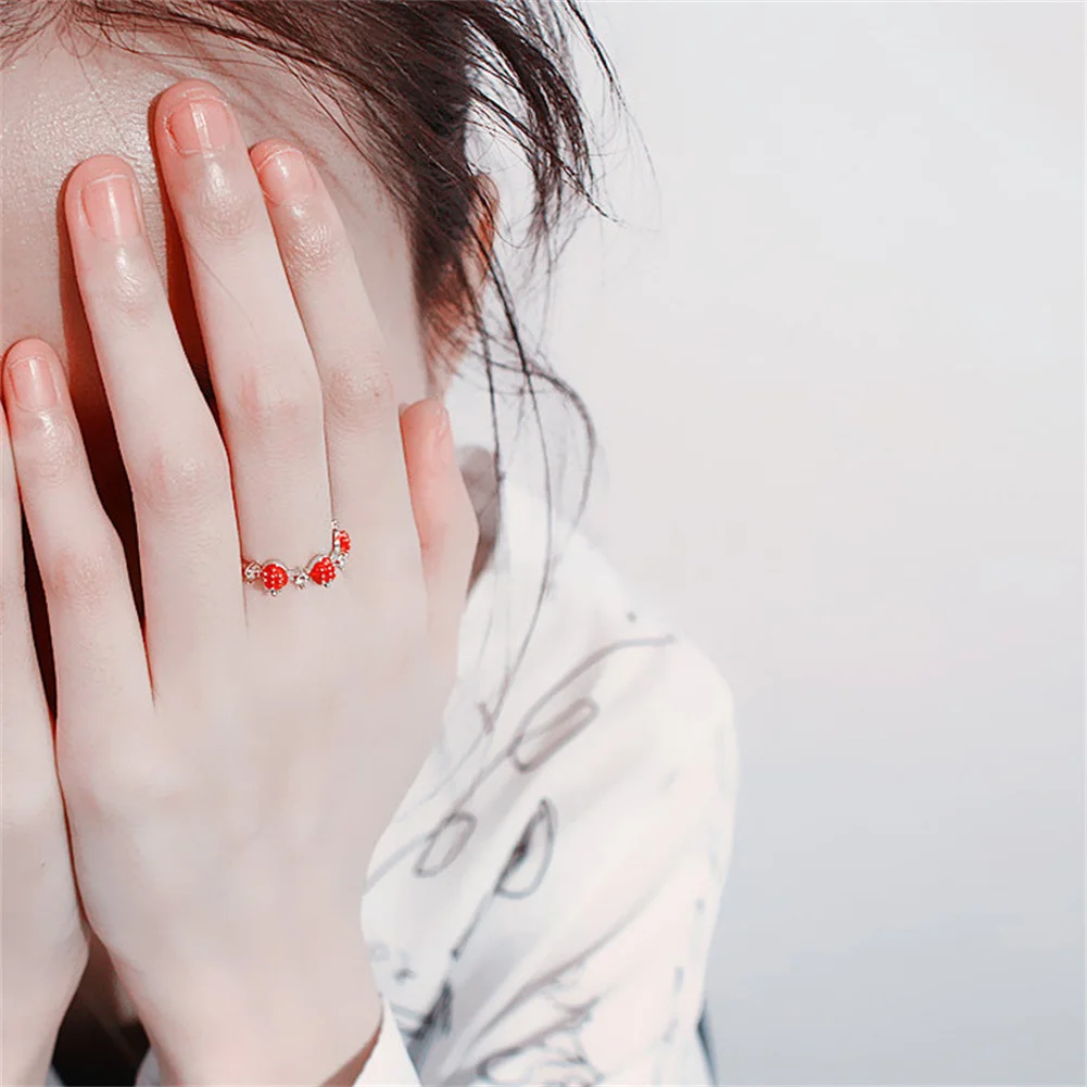 

for Women Party GiftsRhinestones Sweet Fruit Red Strawberry Open Adjustable Finger Rings Wholesale