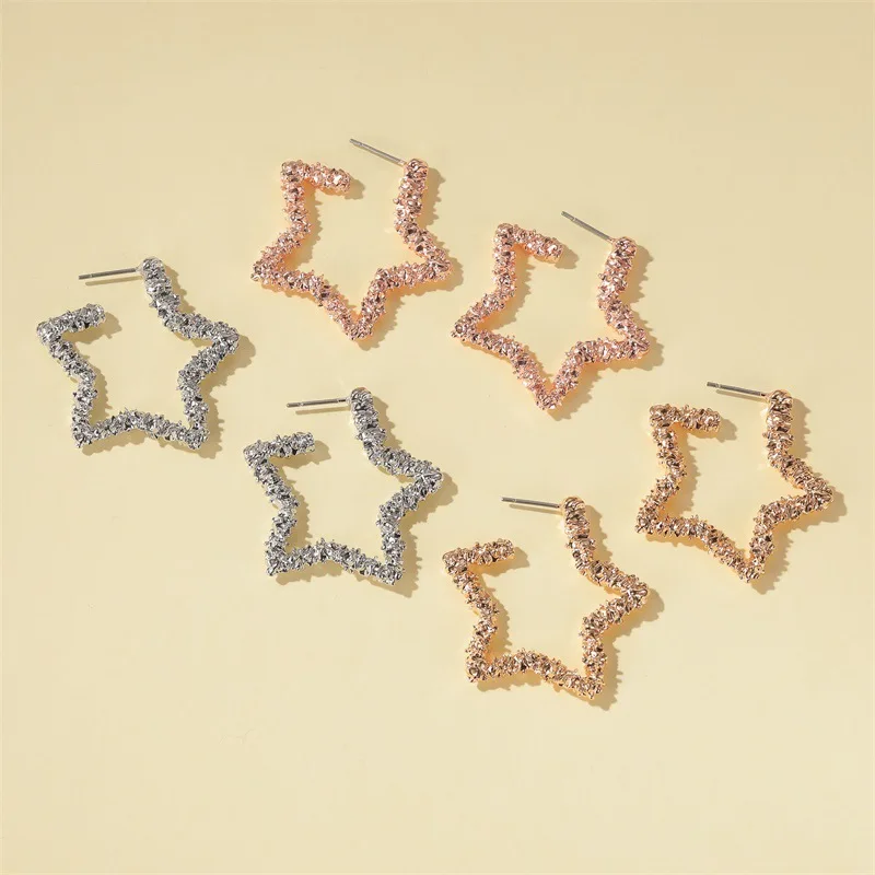 

Fashion Hyperbole Hollow Trendy Geometric Star Shaped Stud Earrings Jewelry for Women Gold Color Minimalist Statement Earring
