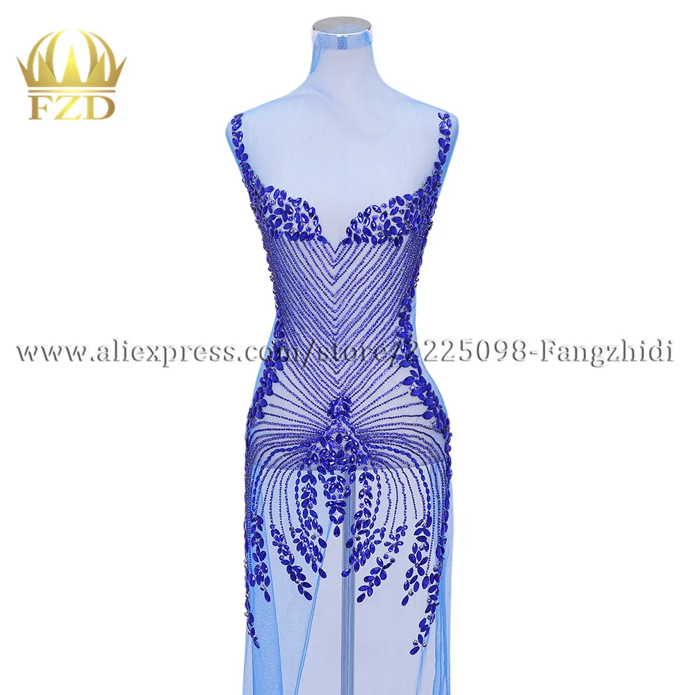 

FZD 1 Piece Fashion Royal blue Stone Bodice Patches and Rhinestone Crystal for Wedding Dresses, DIY Decorative Clothes Fabric