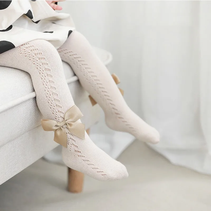 Baby Socks 2021 Spring And Summer New Korean Style Hollow Pantyhose Combed Cotton Bow Princess Tight Socking Children's | Мать и