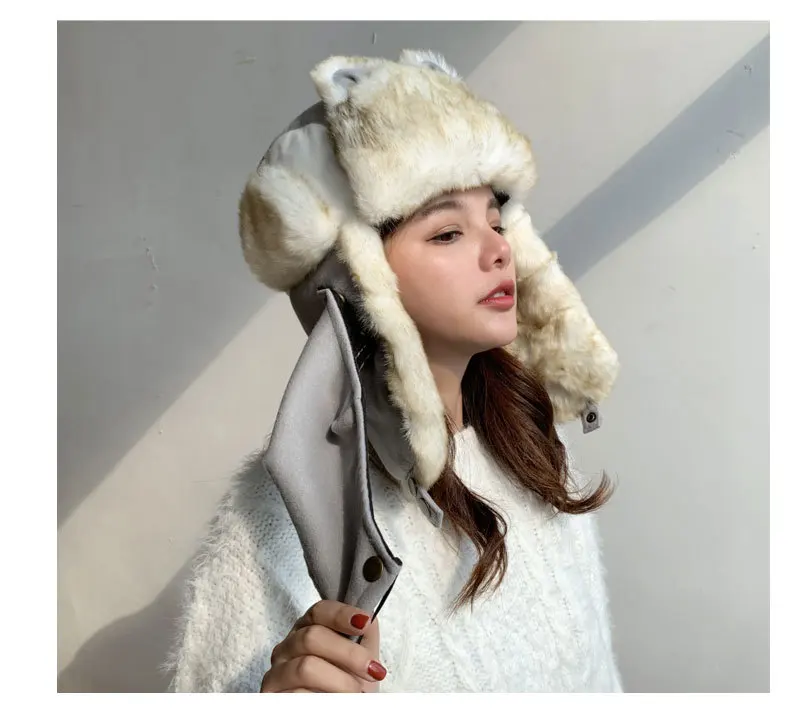 embroidery cartoon Lei Feng hat Russia ear-flapped hat women bomber hats thick warm outdoor winter hat
