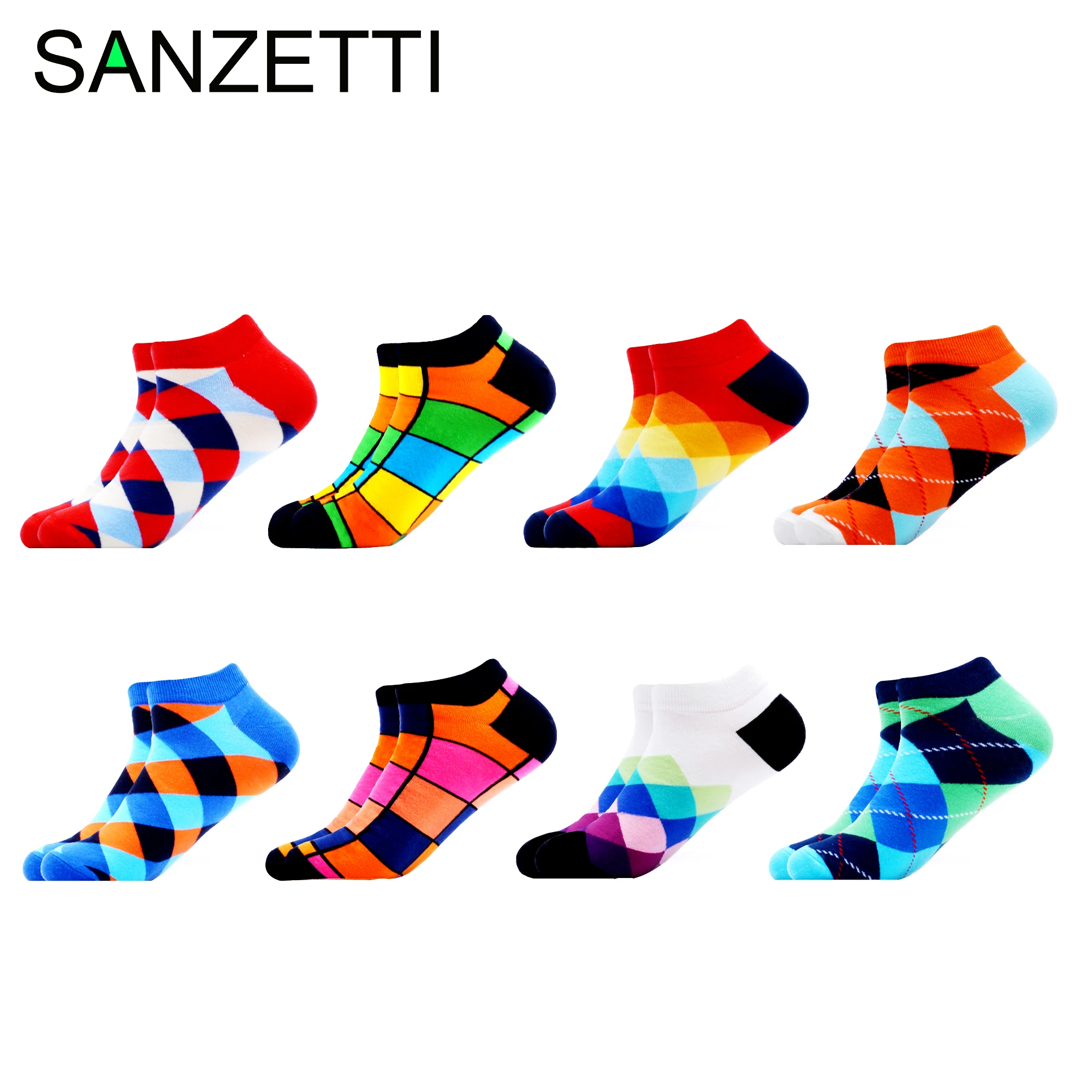 SANZETTI 8 пар/лот 2020 летние новые цветные мужские носки из чесаного хлопка по
