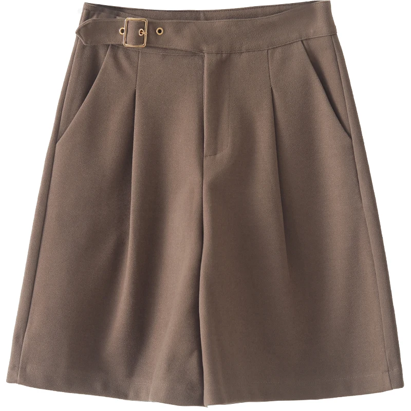 

Knee-Length Wool Women Shorts Spring New High Waist Wide Leg Solid Thicken Warm All Match Female Boot Shorts