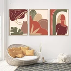 Холщовый постер с изображением красных растений и листьев, Современный домашний декор, абстрактная Женская настенная живопись, нордическая картина для украшения гостиной