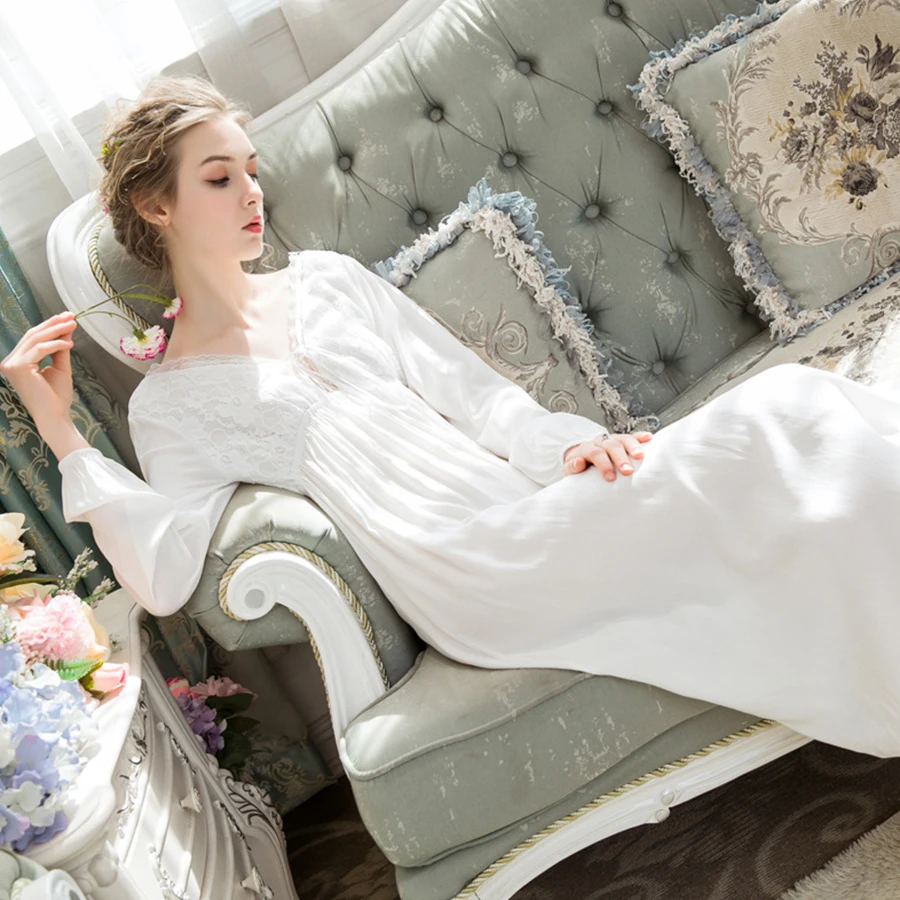 Осеннее сексуальное кружевное Ночное платье с v-образным вырезом хлопковая