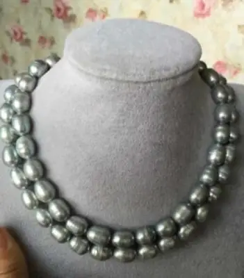 

32inch AAA 9-10mm Natural south sea baroque gray pearl necklace 14k