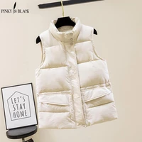 pinkyisblack autumn vest chalecos para mujer winter vest women short vest new korean stand collar down cotton waistcoat female