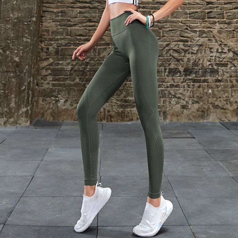 Бесшовные Леггинсы для йоги с высокой талией женские лосины пуш апом эластичные