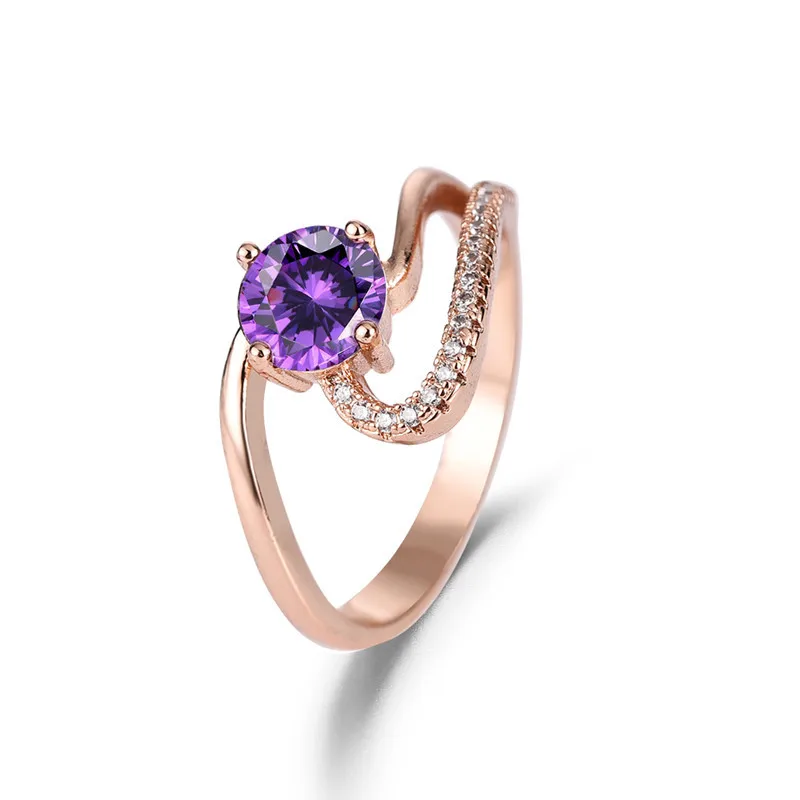 

Solid 14K Rose Gold Real Amethyst Ring for Women Anillos De Silver 925 Jewelry Bizuteria Amethyst Gemstone Anel Ring Females Box
