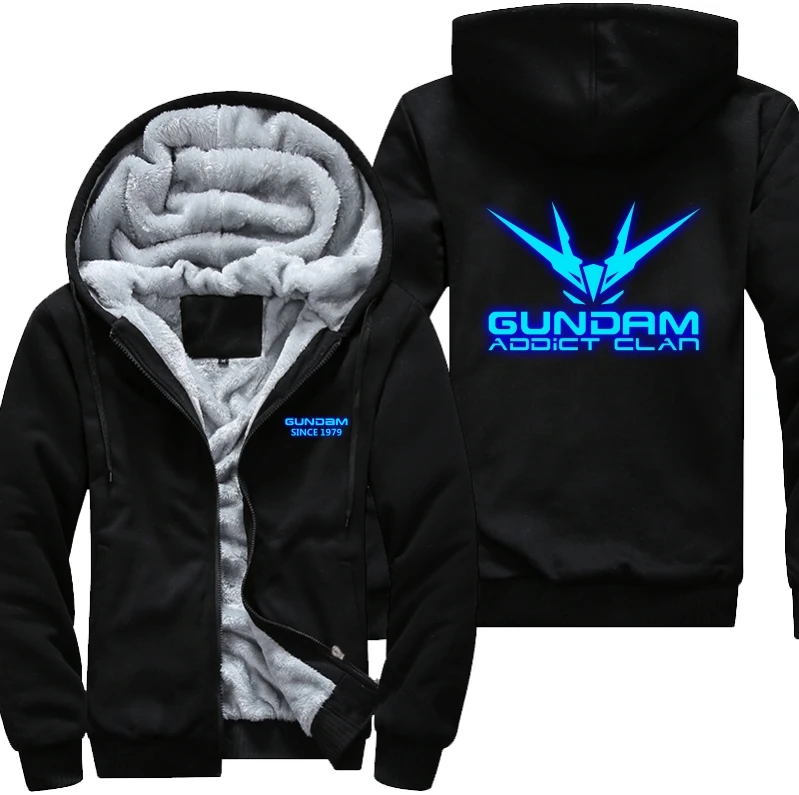 New Winter Jackets Luminous pattern Coats Gundam hoodie Game Hooded Thick Zipper Men cardigan Sweatshirts USA Size | Мужская одежда