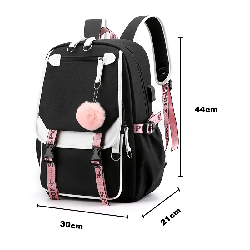 

Women Girls School Backpacks Anti Theft USB Charge Backpack Waterproof Bagpack School Bags Teenage Travel Bag Zipper & Hasp 30cm