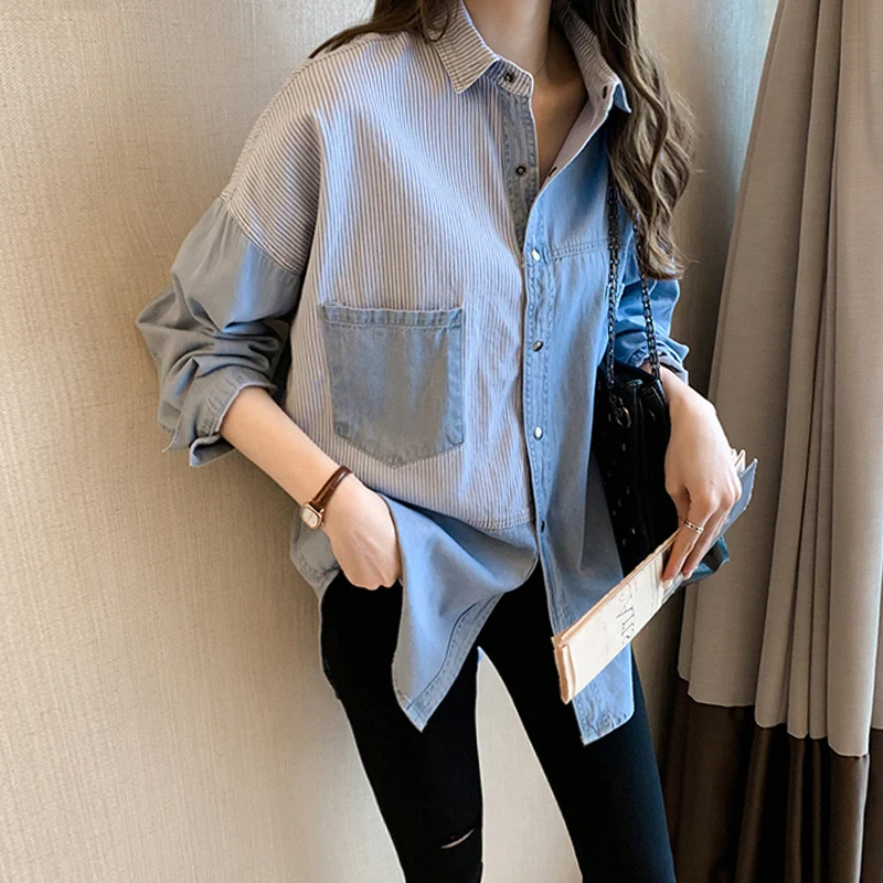 Джинсовая женская рубашка с длинным рукавом новинка 2020 дизайнерская нишевая на