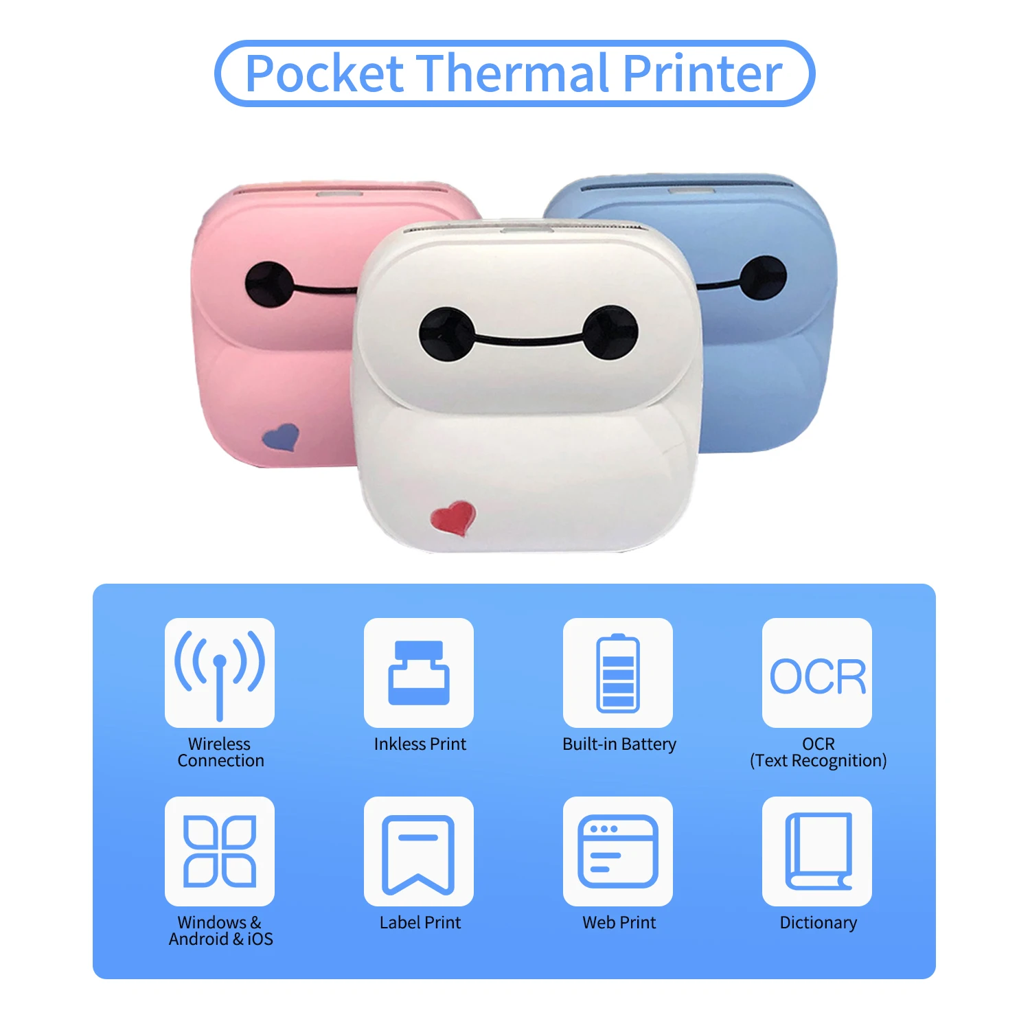 Карманный мини-принтер портативный термопринтер 203 точек/дюйм BT беспроводное
