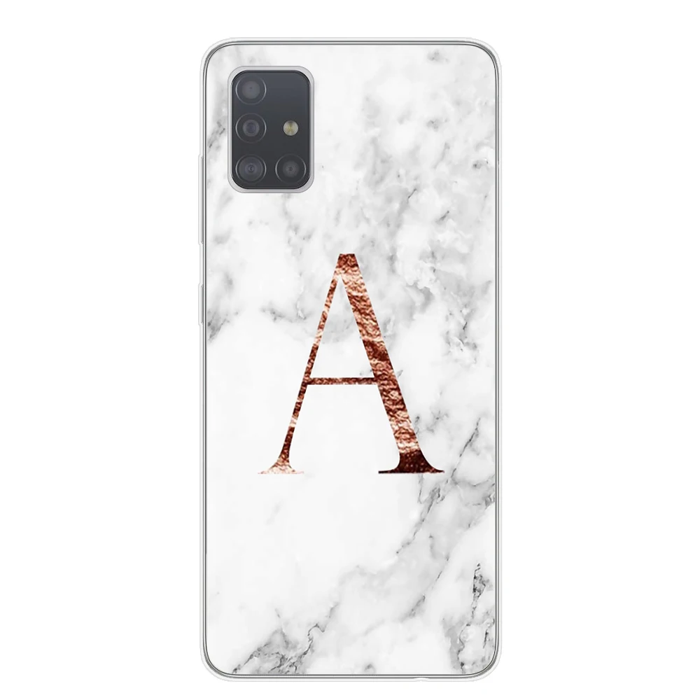 White Marble Letter Monogram Phone Case For Capa Samsung S20 Ultra Plus Note 10 Pro Lite Back Cover A51 A71 Shell | Мобильные