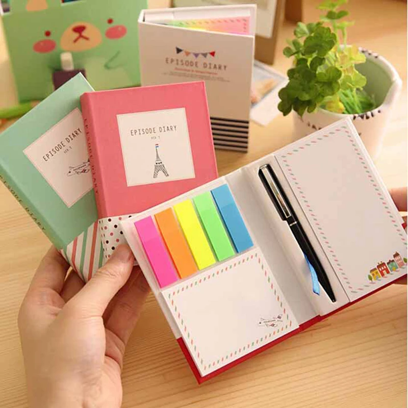 

1 PCS Cute Colorful Notebook with Pen Memo Pad Bookmark Paper Sticker Notepad