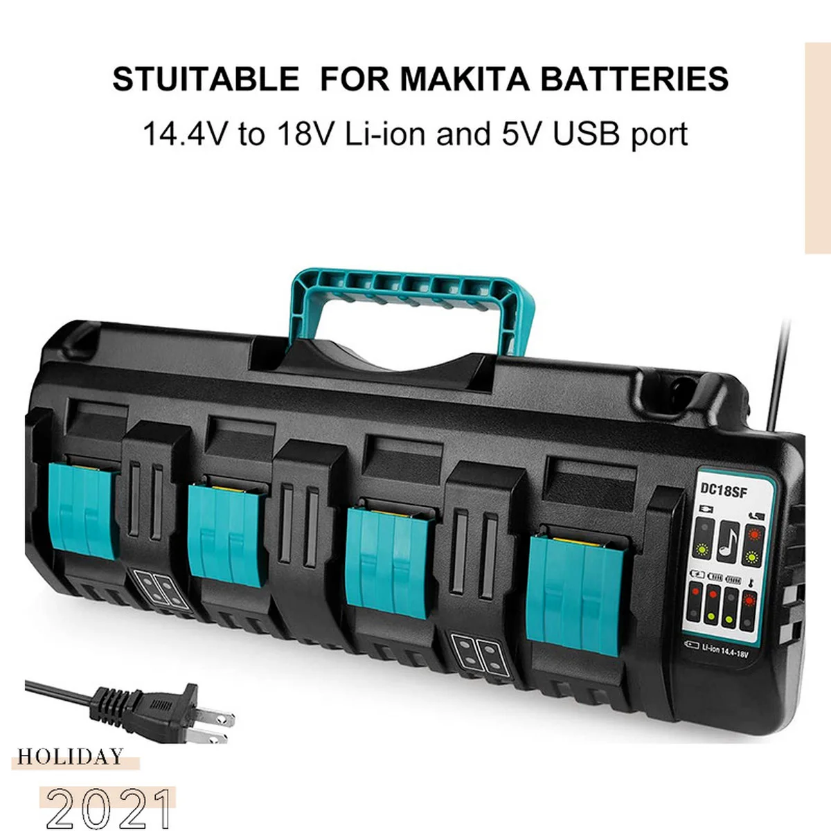 Зарядное устройство для аккумуляторов Makita BL1820 BL1830 BL1850 BL1430 4 порта 14 В 18 в х3 А |