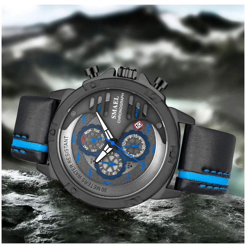 Часы наручные SMAEL Мужские кварцевые модные повседневные водонепроницаемые с