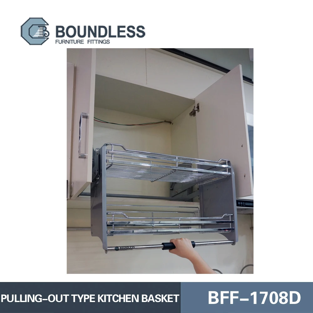 

Kitchen wall cupboard Two Tiers pulling down shelf system dish and bowl organizer kitchen accessory