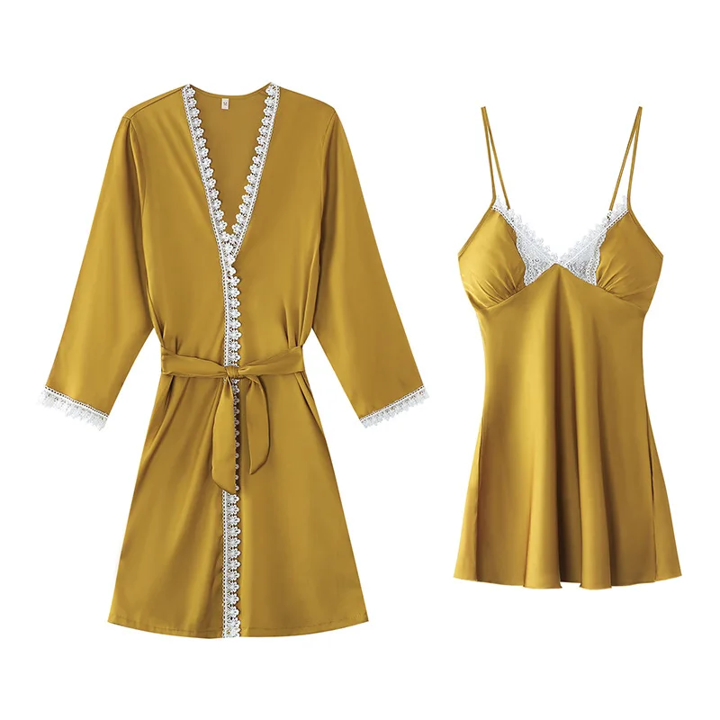 Комплект женский кружевной из 2 предметов зеленый халат-кимоно халат для невесты