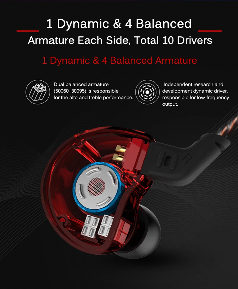 KZ ZS10 наушники 10 драйвер в наушниках 4BA+ 1DD динамические арматурные наушники HiFi бас гарнитура шумоподавление наушники гибридные