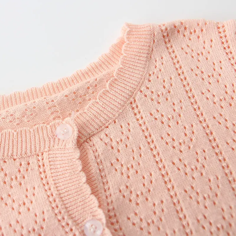 Pink Kids Jackets for Girls Sweater Cardigan Thin Summer Worsted O-Neck Cotton Coat Clothes 2 3 4 6 8 Years Old 205003 | Мать и ребенок
