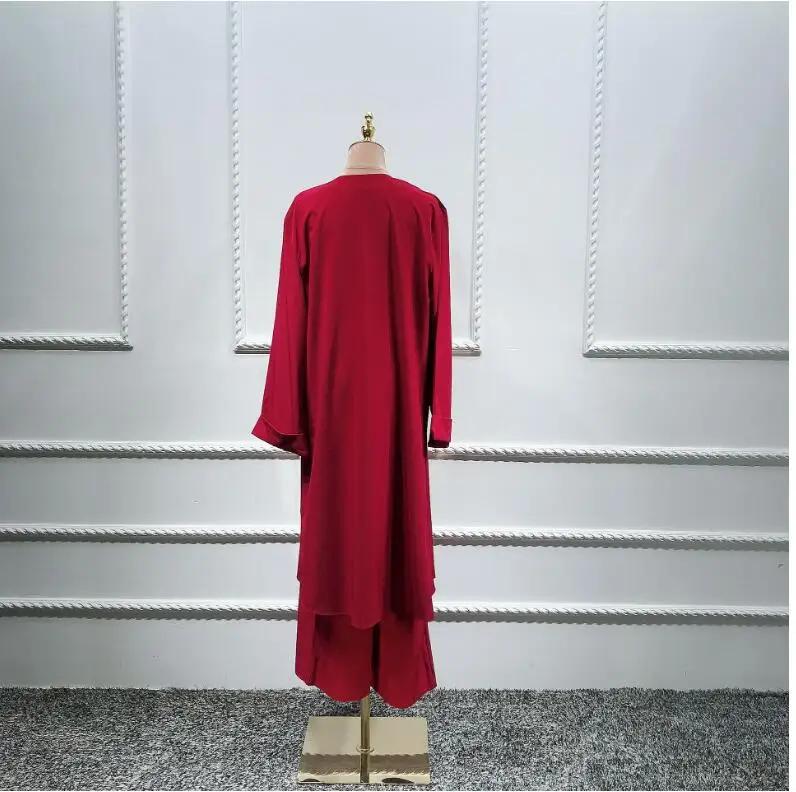 Модная скромная одежда из 3 предметов в арабском стиле для женщин, abaya cardgan+ рубашки+ штаны, мусульманская одежда, комплект, женский костюм в западном стиле, исламский
